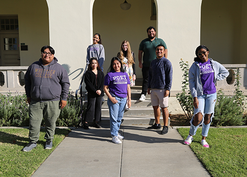 Whittier College students in front of Deihl Hall 
