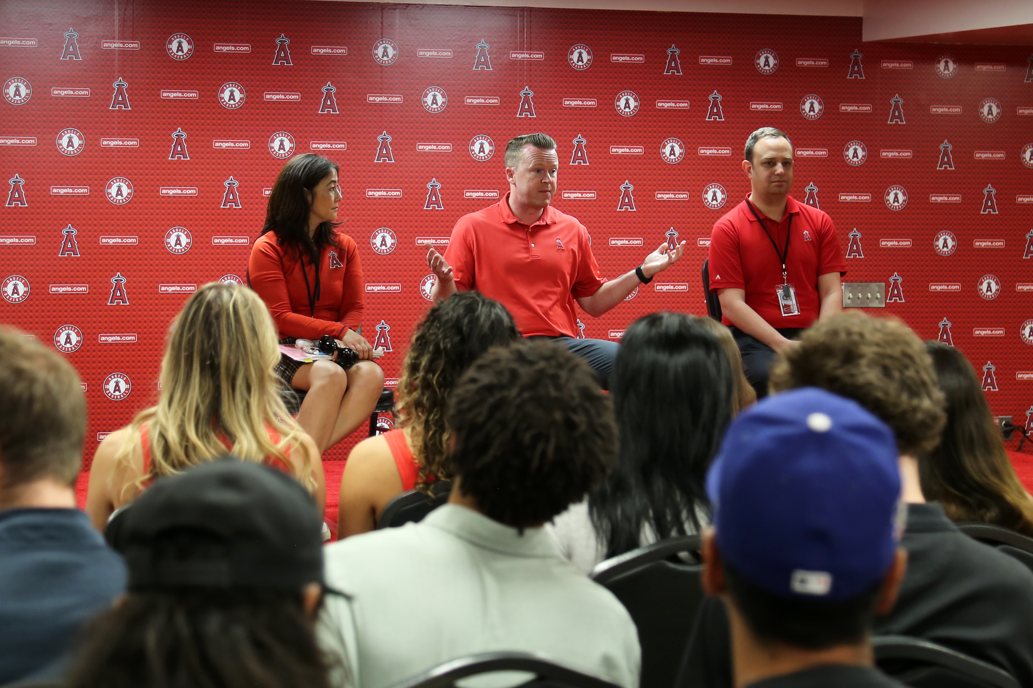 Whittier College students visit Angel Stadium for a baseball game April 6, 2025, as part of the Sports Business, Leadership, and Communication class.