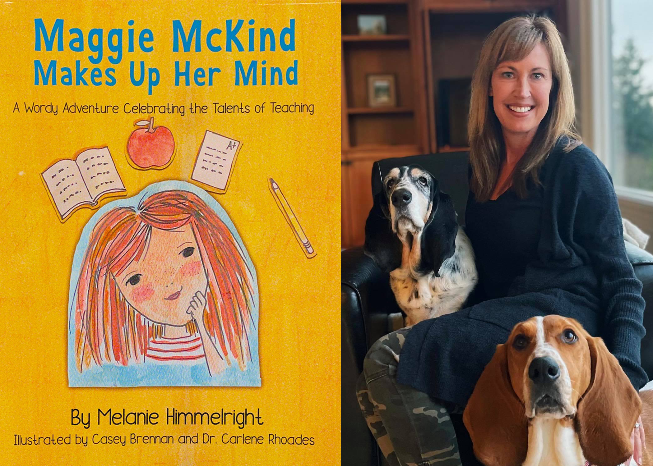 image of Melanie Himmelright and book cover, Maggie McKind Makes Up Her Mind
