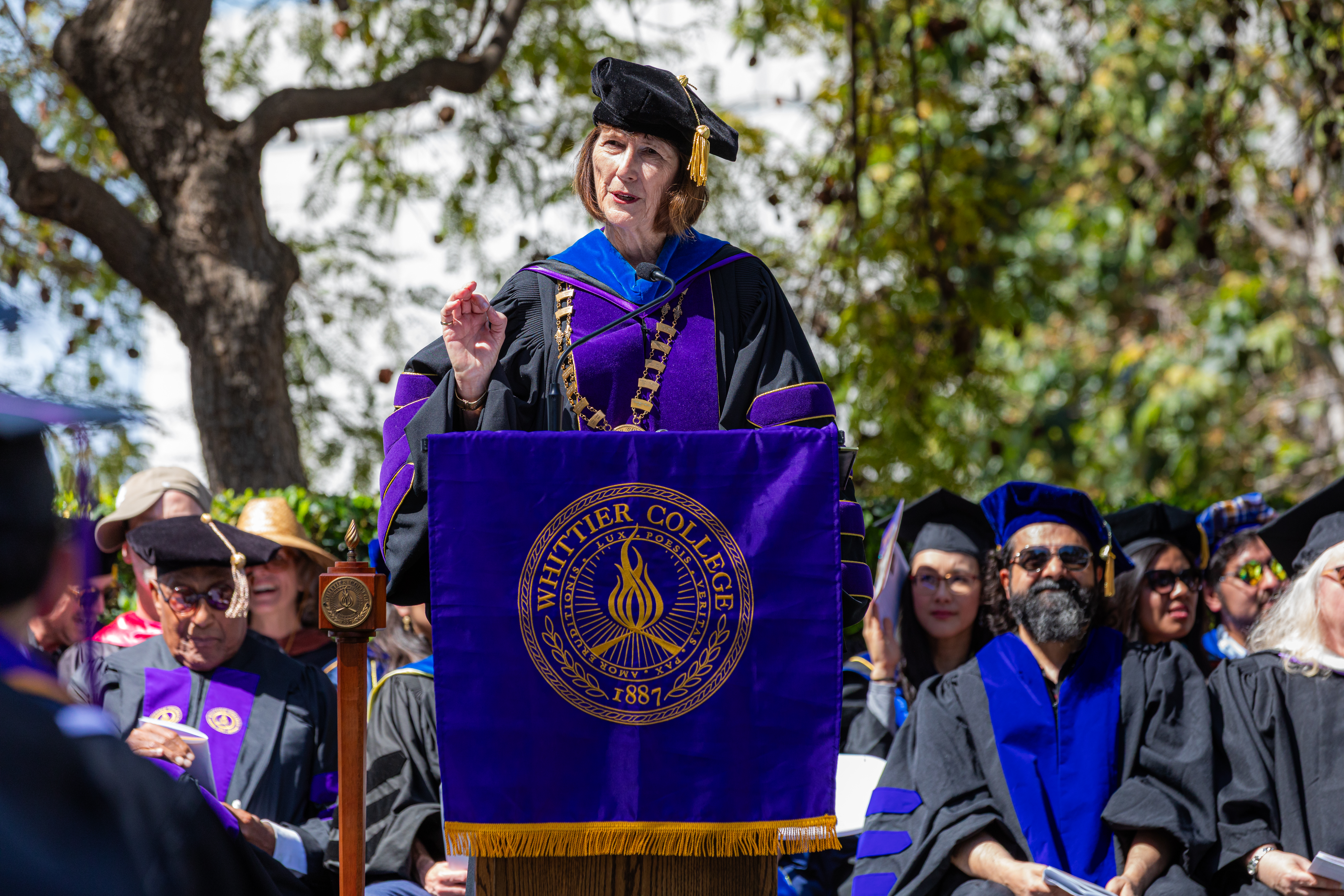President Kristine E. Dillon ’73 at Whittier College’s 122nd Commencement, Thursday, May 15, 2025