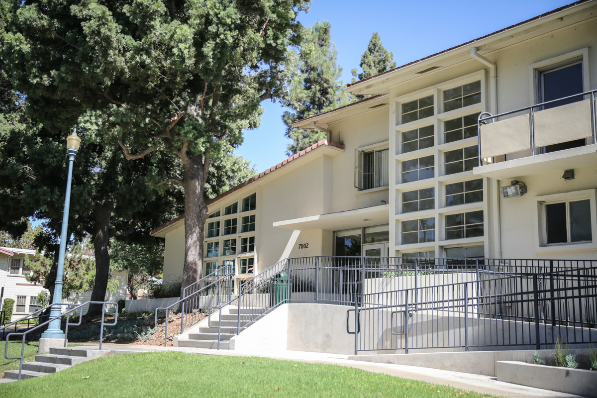 Exterior photo of Johnson Hall on Whittier's campus