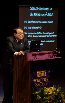 Nobel Prize winner Dr. Luc Montagnier speaks at Whittier College. 