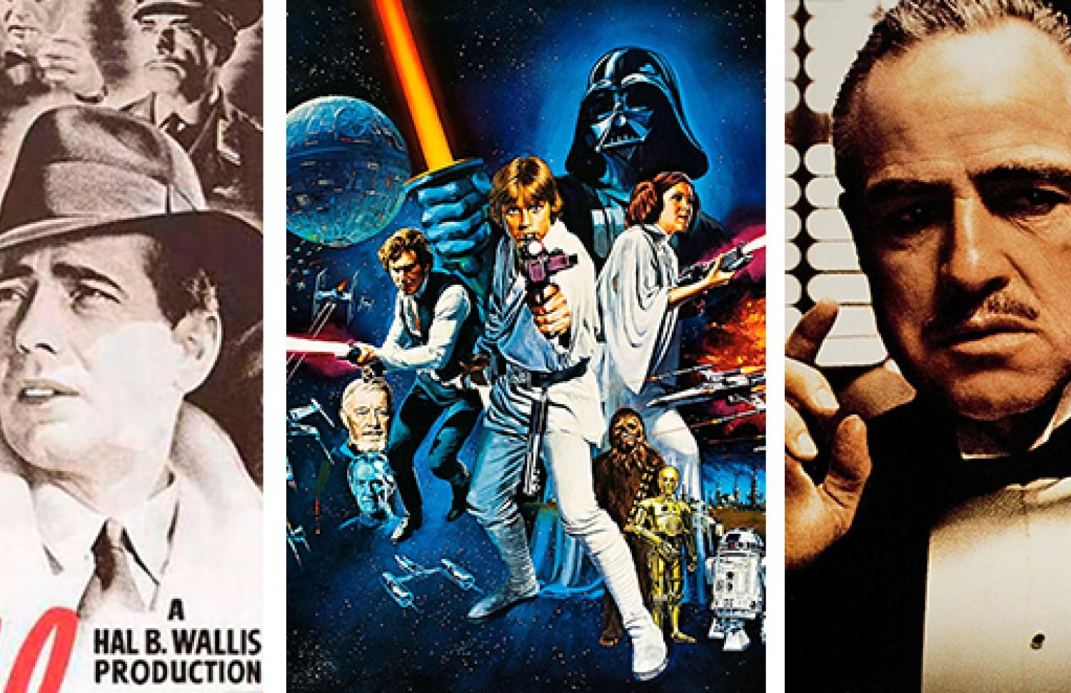 Casablanca, Star War, and The Godfather posters
