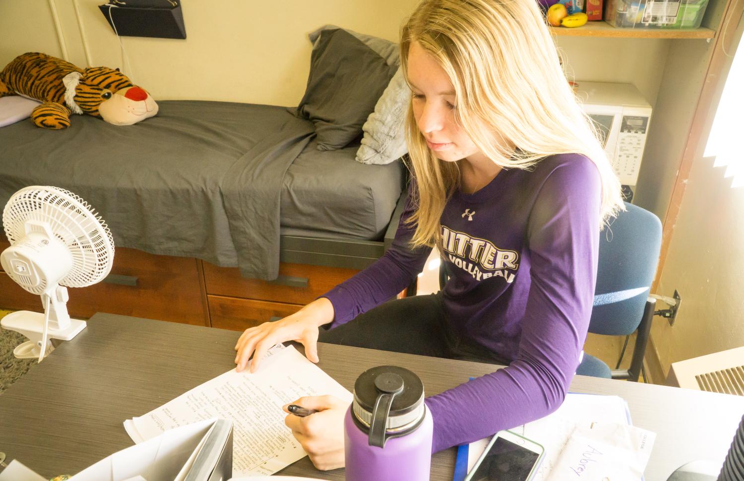 Student in dorm room 