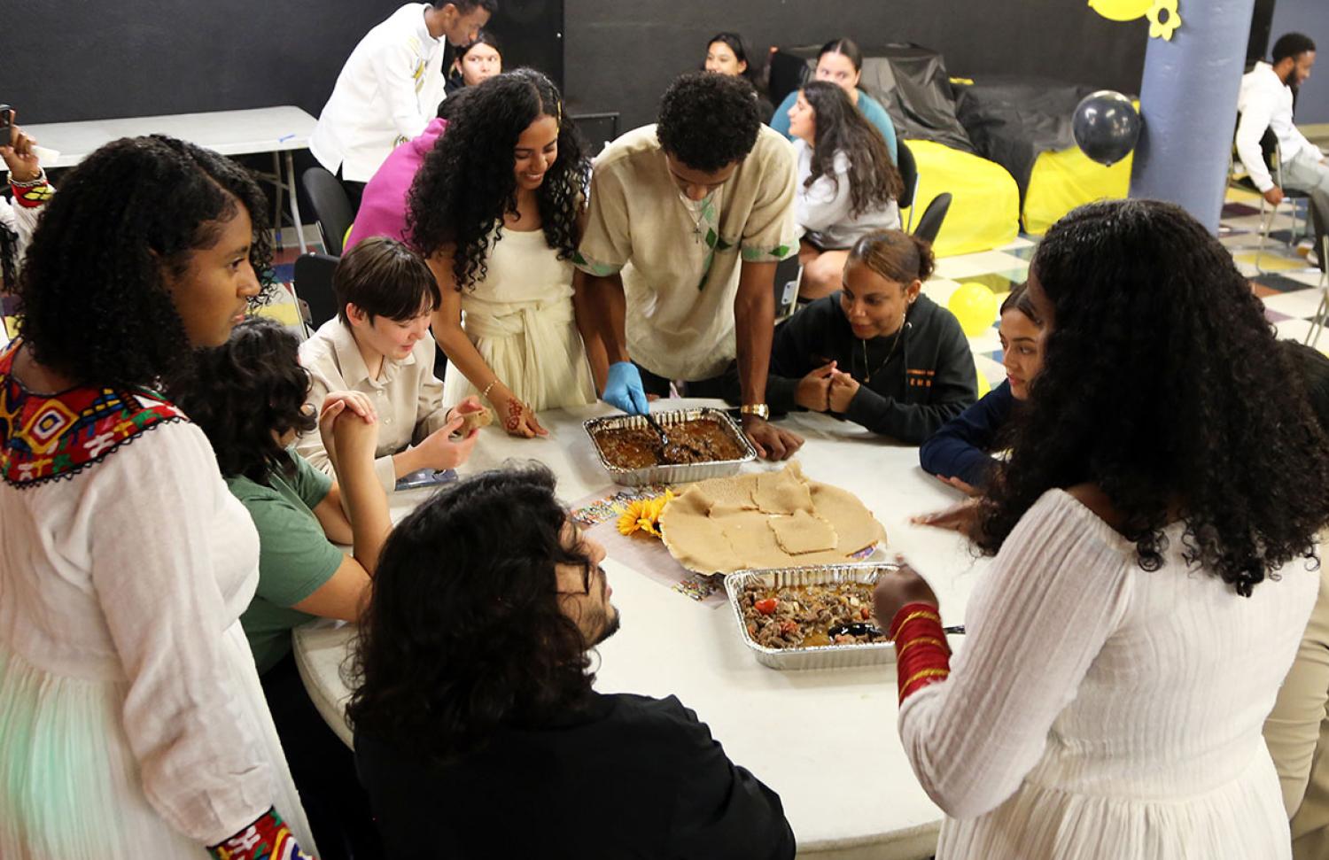 Students around a table