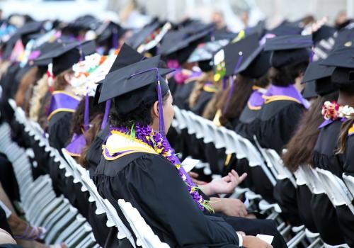 Graduates at commencement ceremony