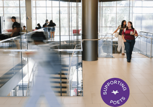 Graphic showing students walking on campus