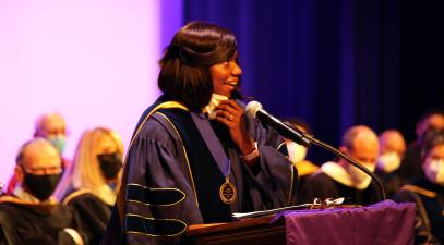 Shannon Stanton Agbotse at Whittier College's 2022 Honors Convocation 