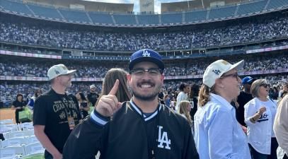 Alex Perez ’17 stands at Dodger Stadium. | Courtesy Alex Perez ’17