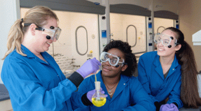 Professor Christina Bauer and students in the lab