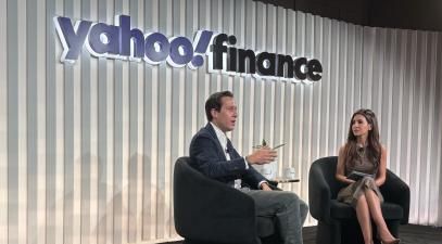 Yasmin Khorram ’10 speaks to the CEO of Precision Neuroscience at the Yahoo! Finance Invest conference in November. | Courtesy Yasmin Khorram ’10