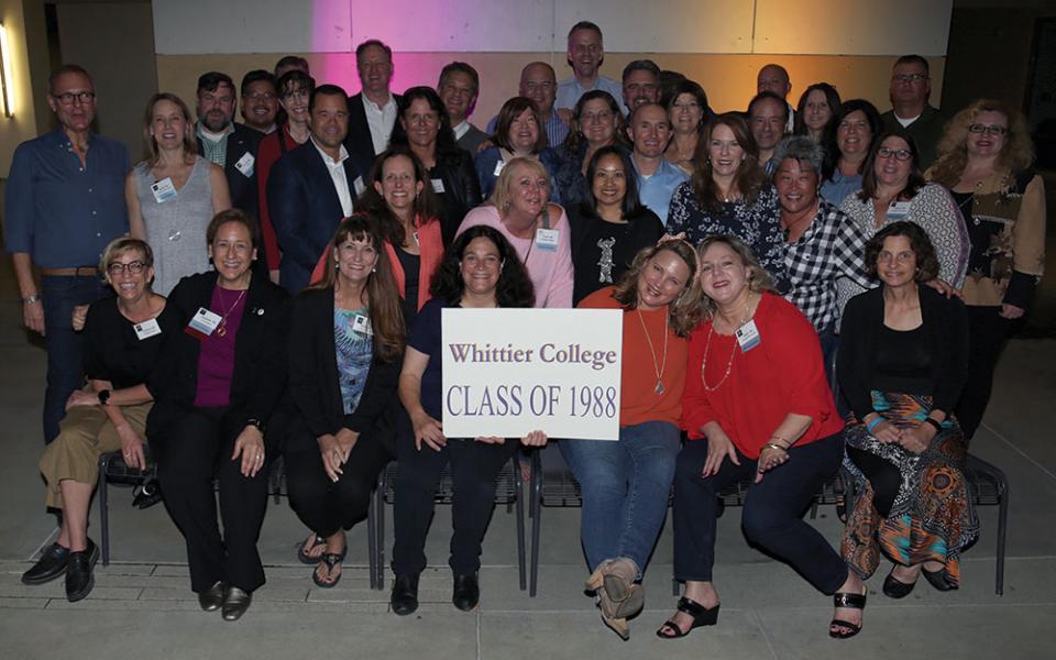 A large group of alumni from the Whittier Colege class of 1988.