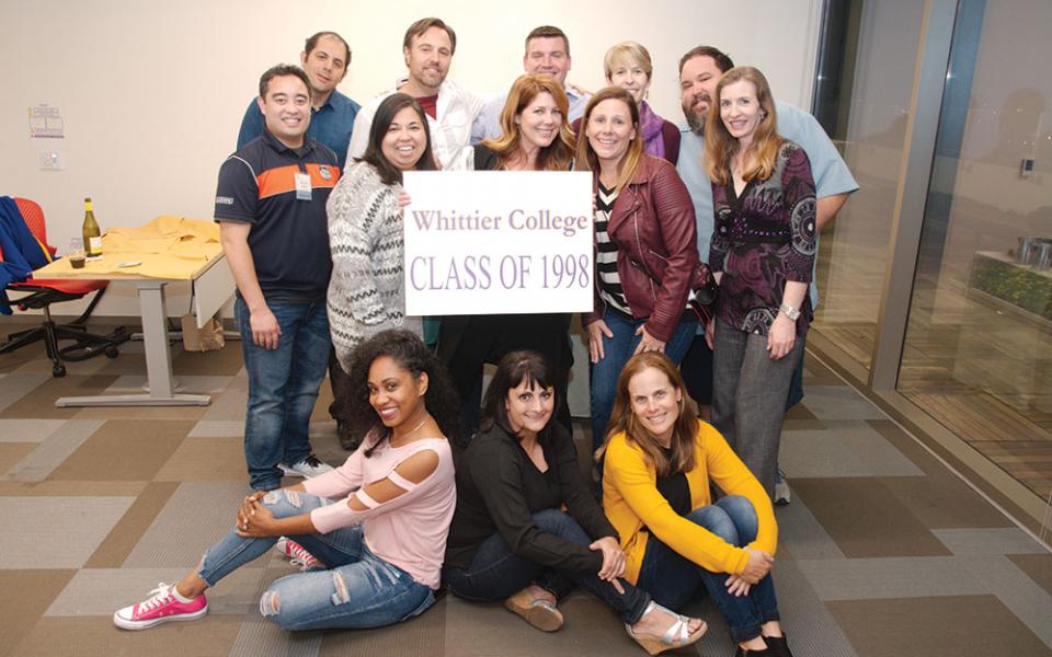 A large group of alumni from the Whittier Colege class of 1998.