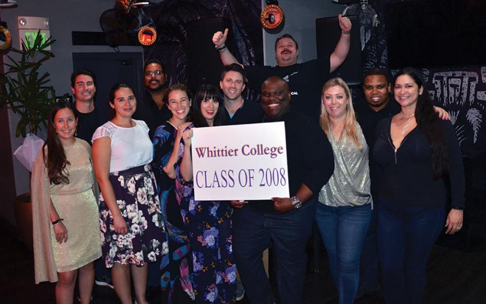 A large group of alumni from the Whittier Colege class of 2008.