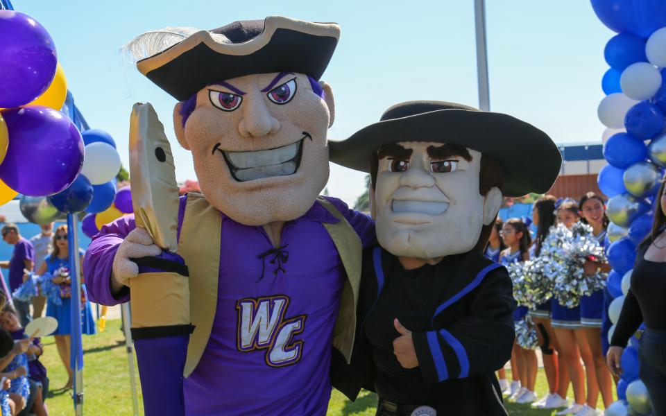 Whittier College and El Rancho mascots.