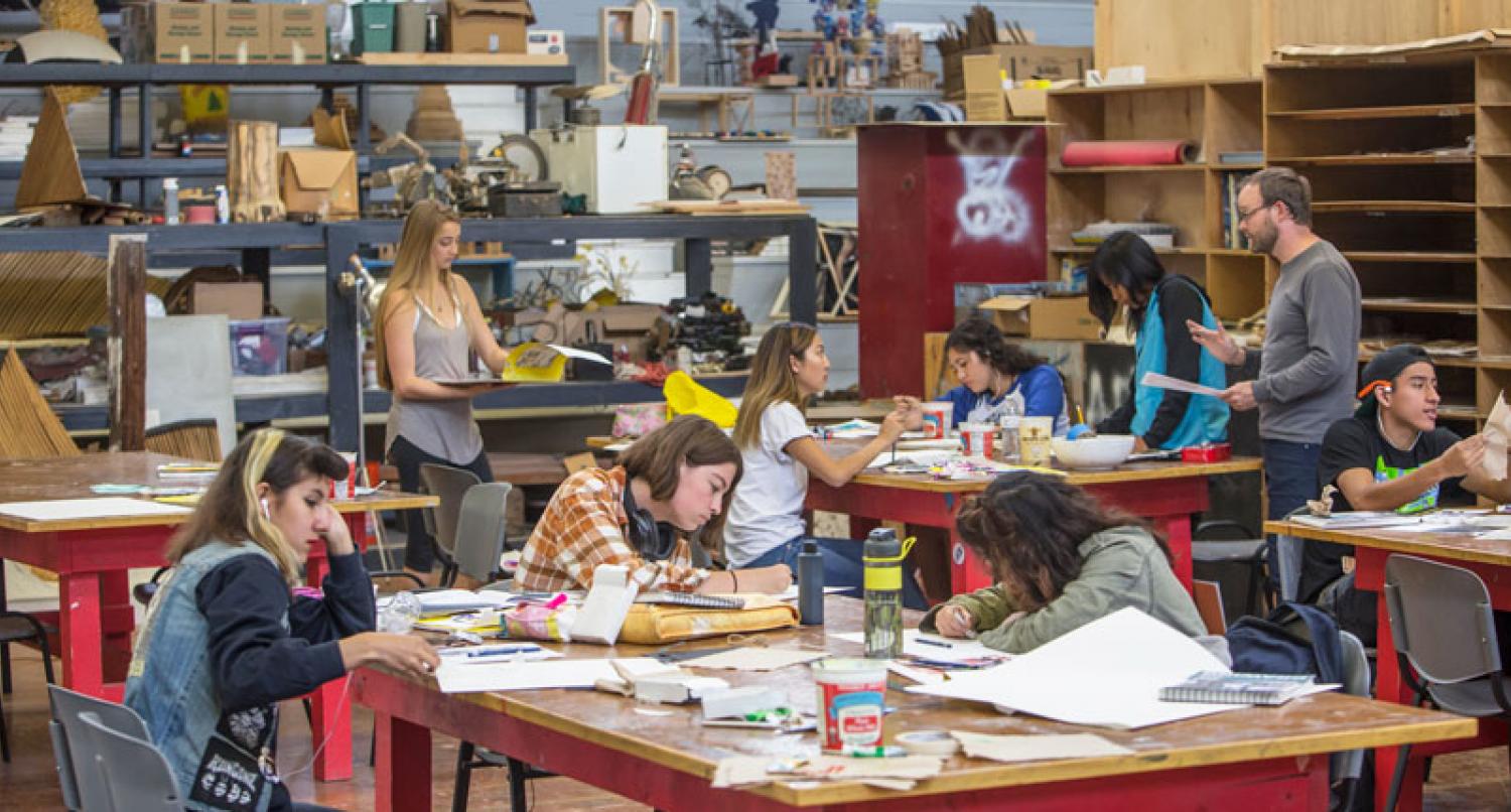 Students working in art studio